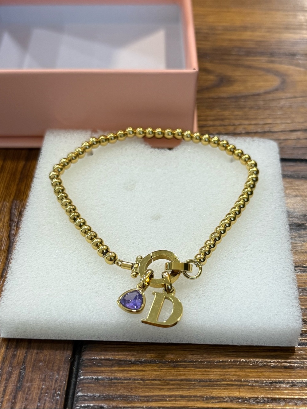 Olivia Jewelry 'D' Charm Bracelet with Purple Heart